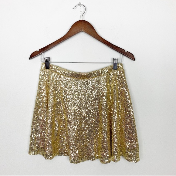 ASOS Dresses & Skirts - ASOS Gold Swing Sequin Mini Skirt Sz 6